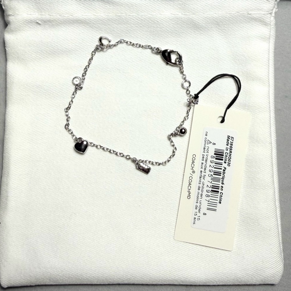 Coach Silver Adjustable Charm Bracelet With Dust Bag NWT